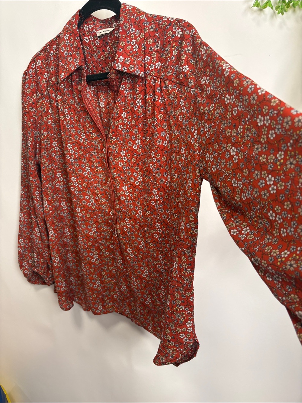Max Studio Rust-Red Floral Button Front Blouse - Picture 5 of 12